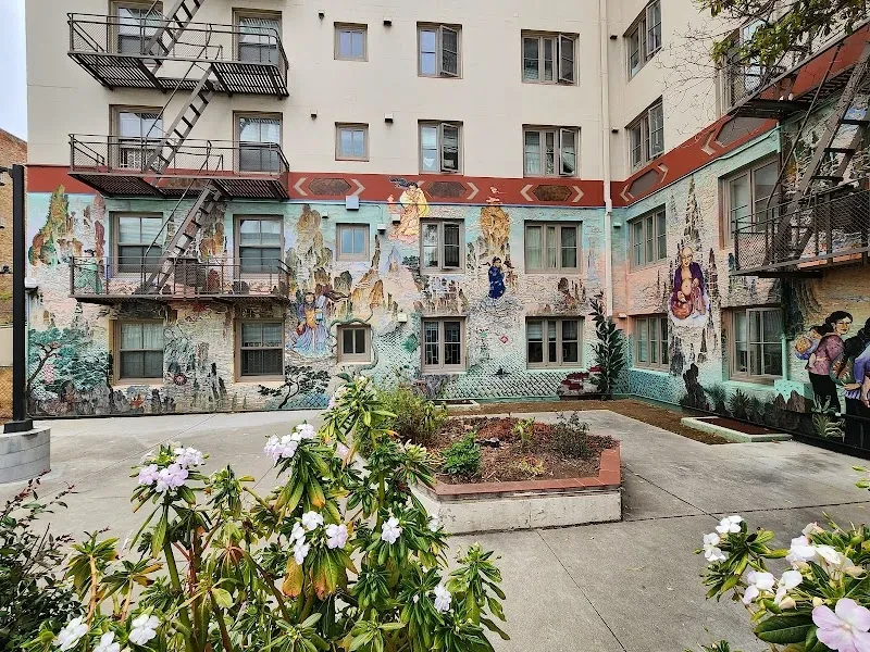 Whimsical Figures in Dreamy Garden Landscape Mural in San Francisco, CA