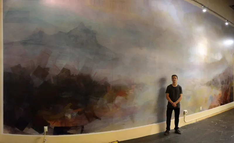 Mountain Landscape in Misty Atmosphere Mural in Long Beach, CA