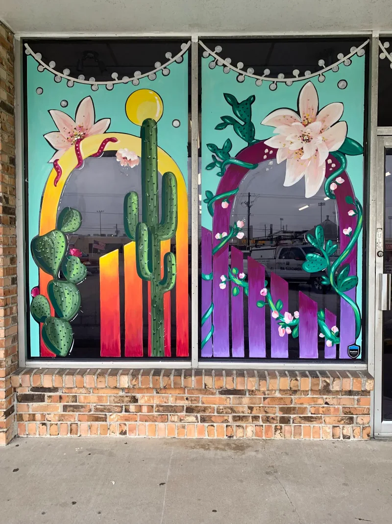 Desert Blooms and Cacti Sunset Diptych Mural in League City, TX