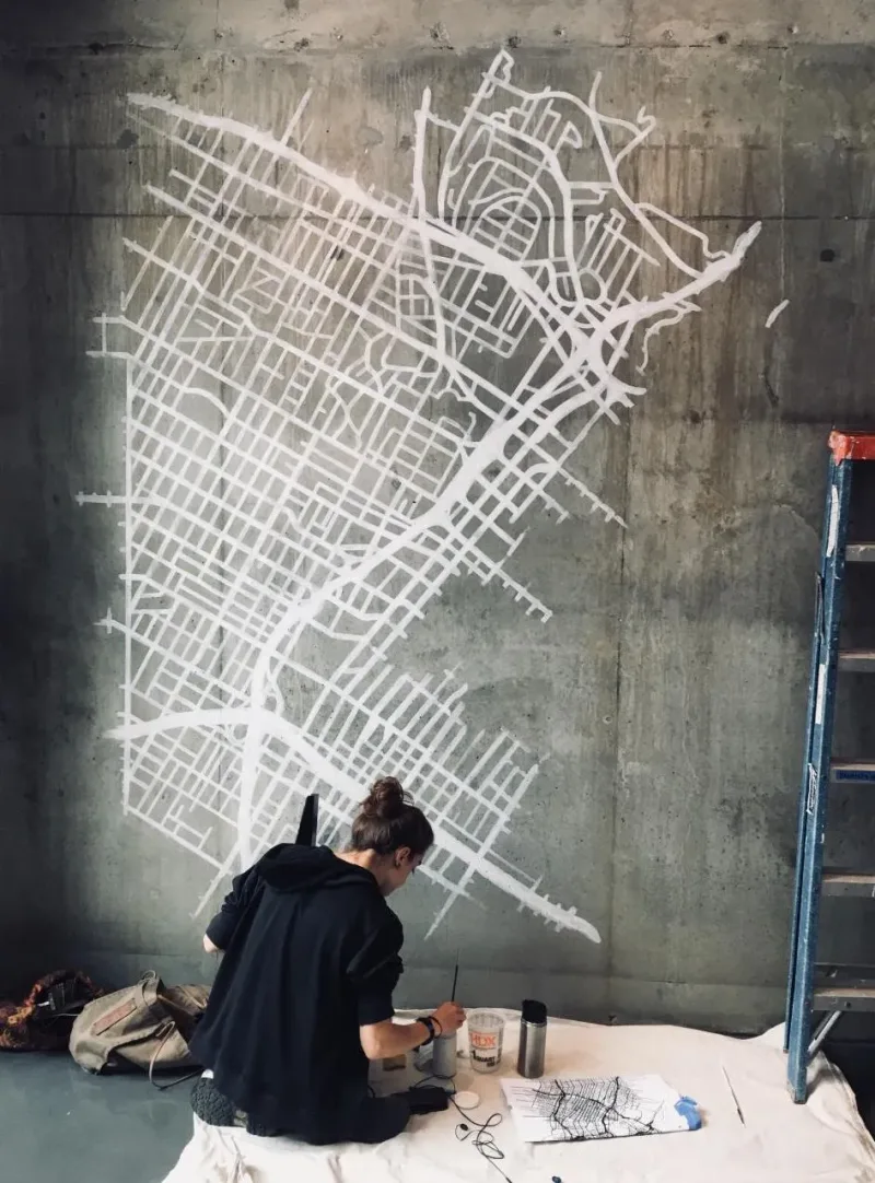 White Street Grid Map Expansion Mural in Glendale, CA