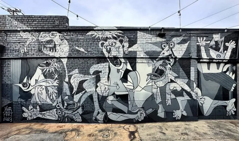 Surreal Creatures in Monochromatic Chaos Mural in Inglewood, CA in Inglewood