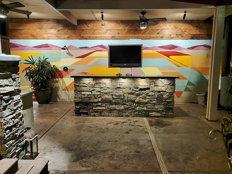 Desert Landscape with Surfing Figure Mural in Sacramento, CA