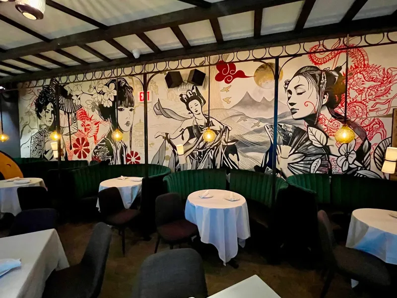 Asian Women in Traditional Dress and Landscape Mural in Lancaster, CA in Lancaster