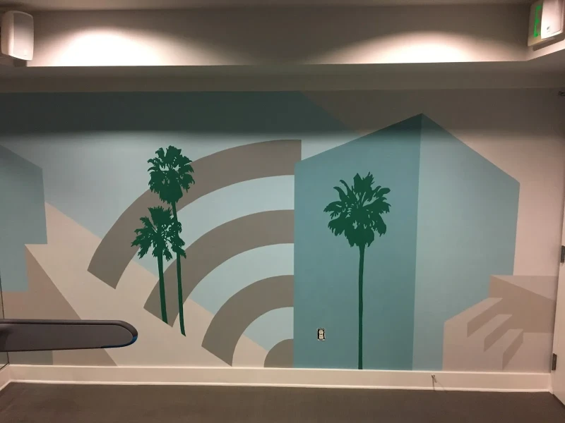 Palm Trees and Geometric Waves Mural in Glendale, CA