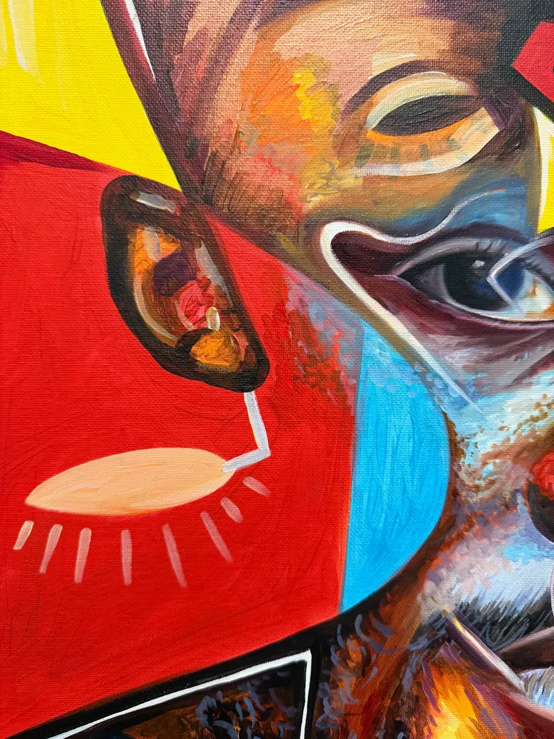 Vibrant Abstract Faces with Geometric Forms Mural in Elizabeth, NJ