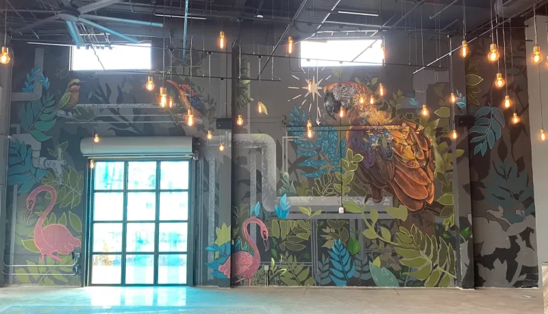 Tropical Garden with Owl and Flamingos Mural in Pembroke Pines, FL