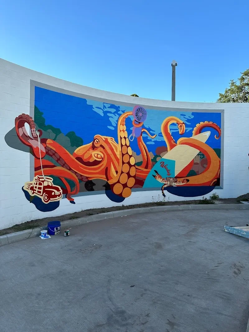 Giant Octopus Playing with Vintage Car Mural in Tampa, FL