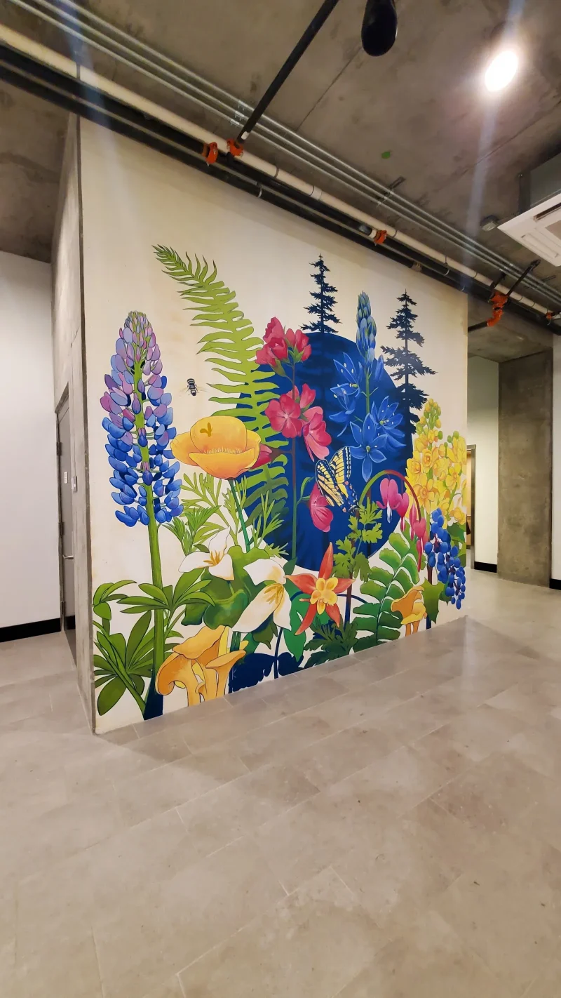 Garden of Wildflowers and Evergreen Trees Mural in Eugene, OR