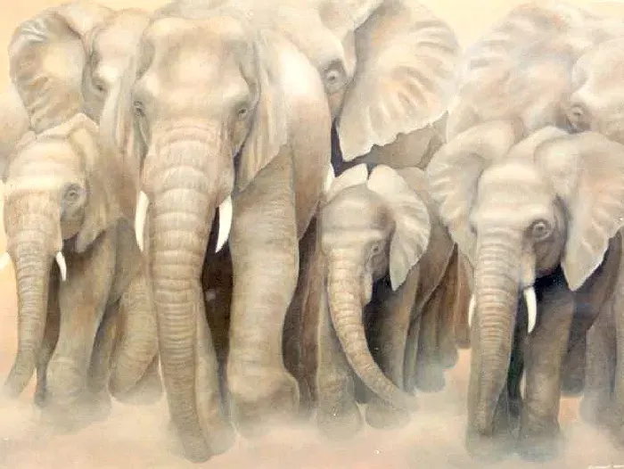 Elephant Herd Walking Through Savanna Dust Mural in Huntington Beach, CA