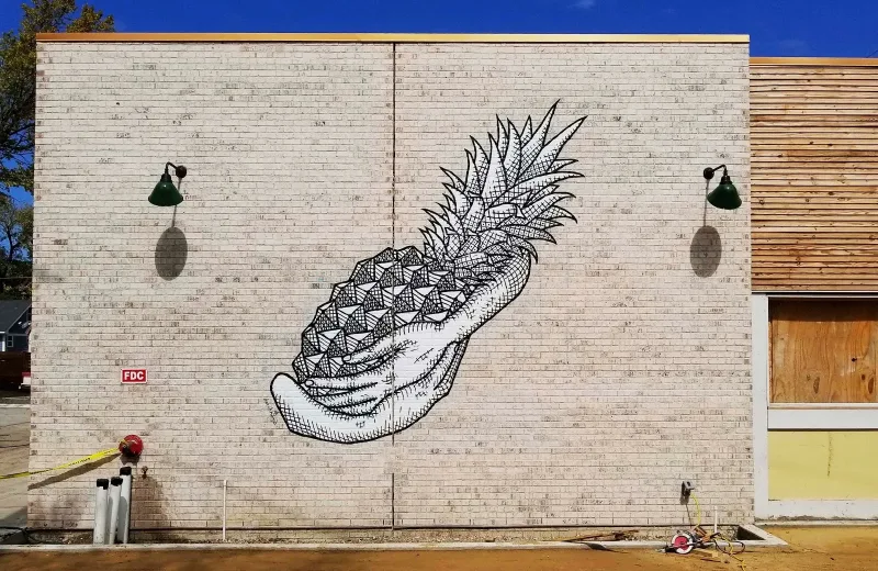 Pineapple in Hand Line Drawing Mural in Garland, TX