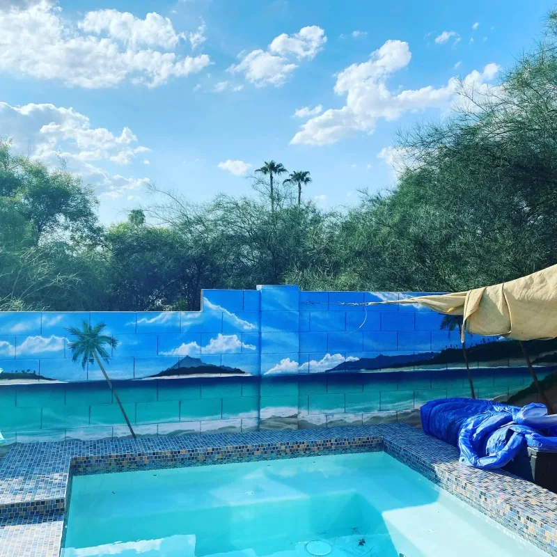 Tropical Island Paradise with Palm Trees and Ocean Mural in Chandler, AZ