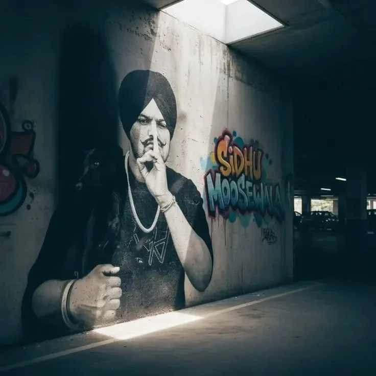 Portrait of Sidhu Moosewala with Turban Mural in Fresno, CA in Fresno
