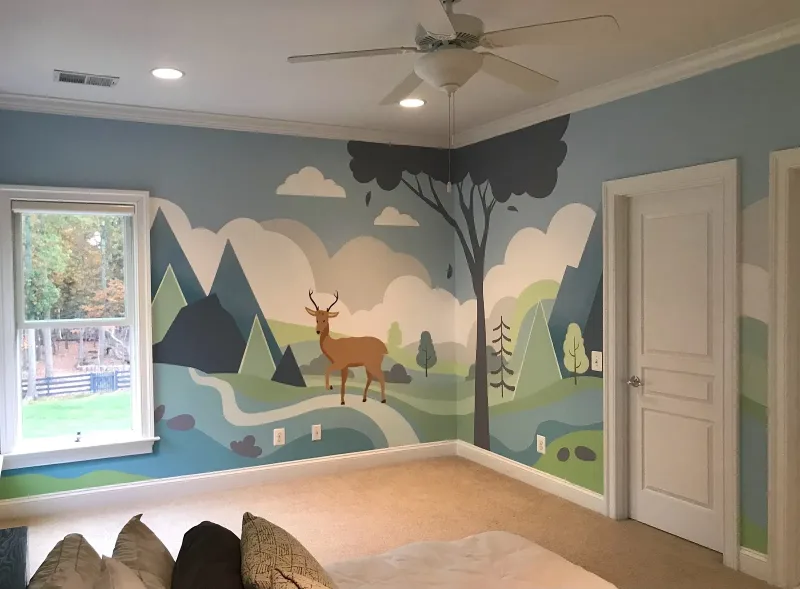 Deer in Mountain Landscape with Clouds Mural in Washington, DC