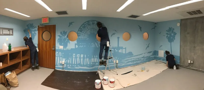 Coastal Pier and Seabirds at Sunset Mural in Glendale, CA