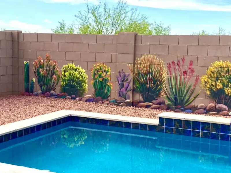 Desert Garden with Blooming Cacti and Succulents Mural in Mesa, AZ