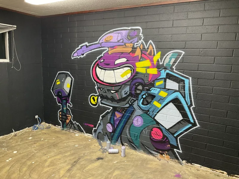 Grinning Robot with Colorful Mechanical Parts Mural in North Las Vegas, NV