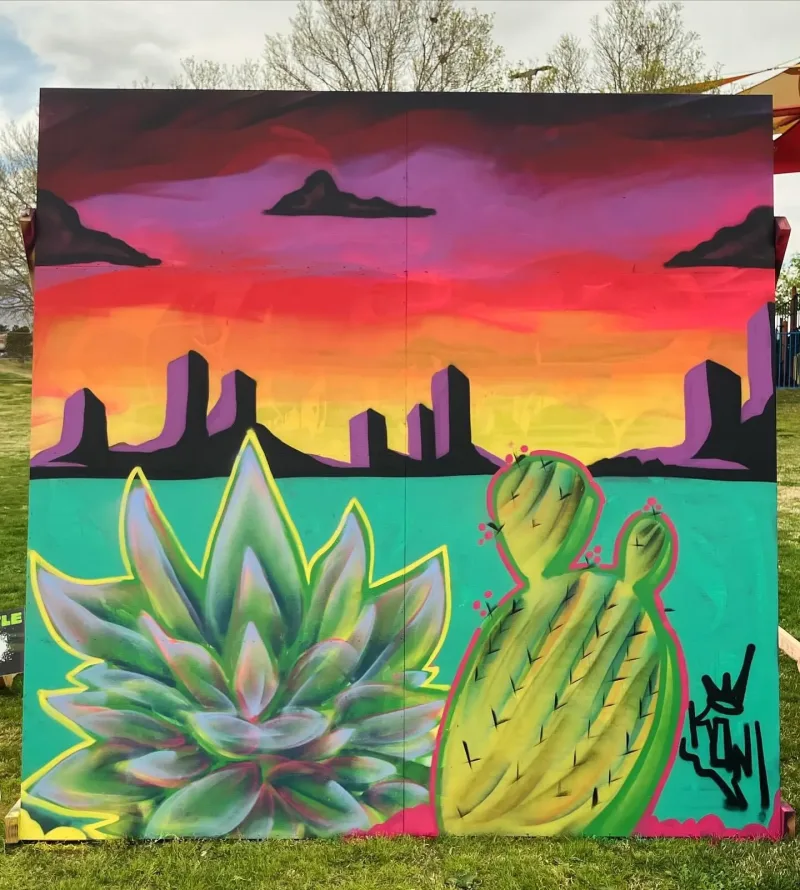 Desert Sunset with Succulent Plants Mural in North Las Vegas, NV