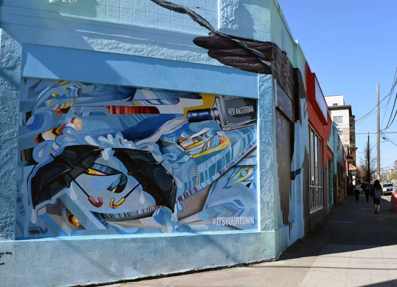 Water Spray and Dutch Heritage Mural in Renton, WA