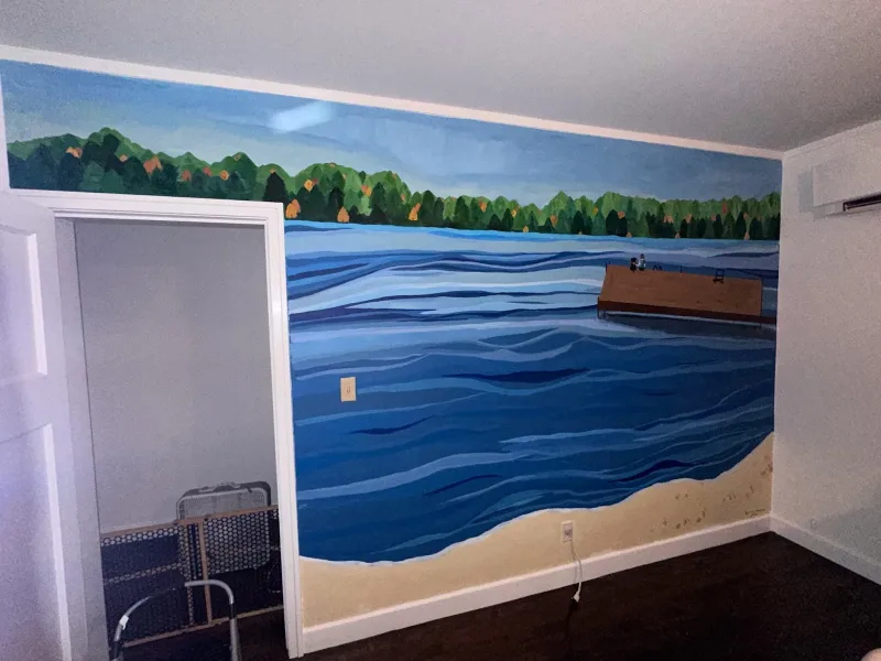Lakeside Forest with Dock and Sandy Shore Mural in Madison, WI