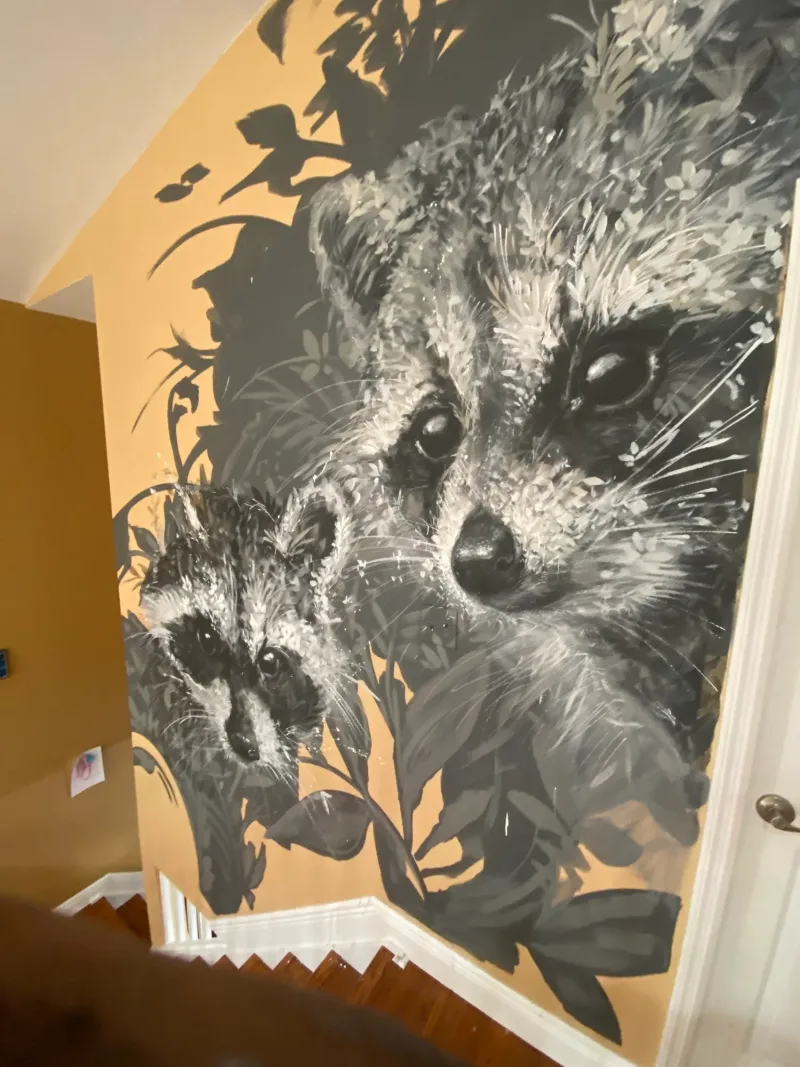 Wolves and Wild Florals in Gold Mural in Pembroke Pines, FL