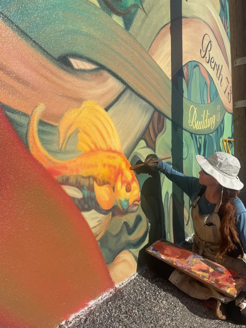 Woman's Face with Golden Flower Mural in Long Beach, CA