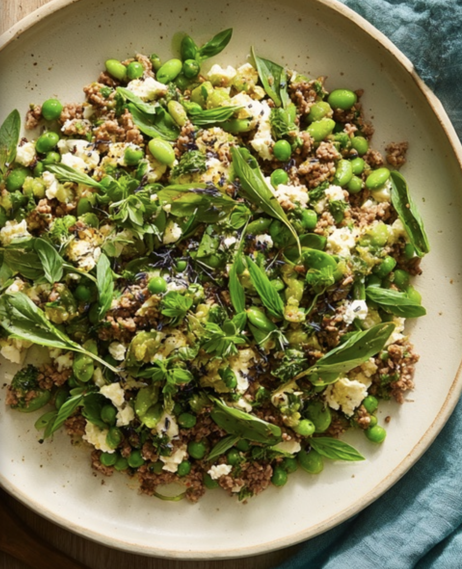 Sausage, Broad Beans and Peas
