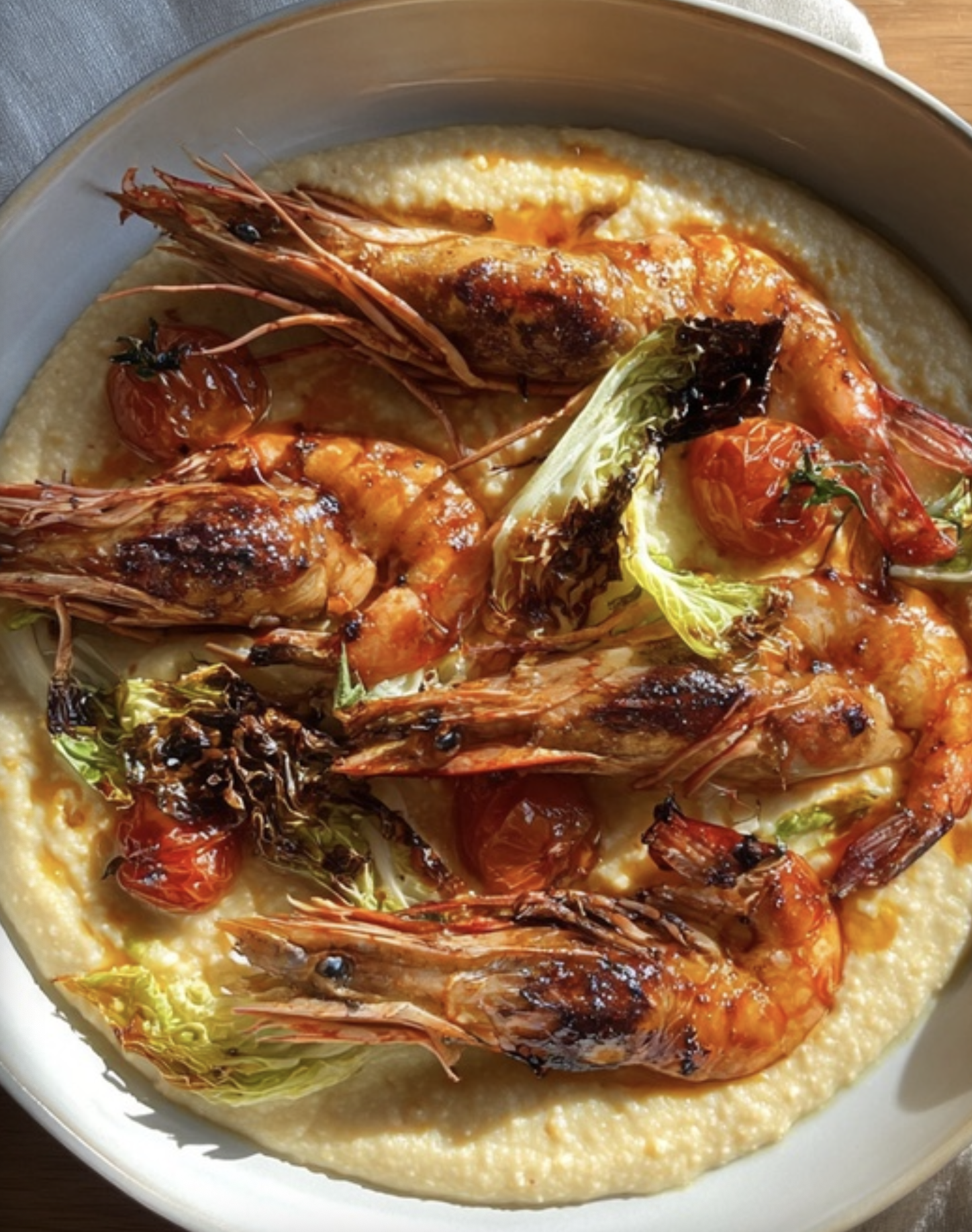 Roast King Prawns with Chickpea Mash