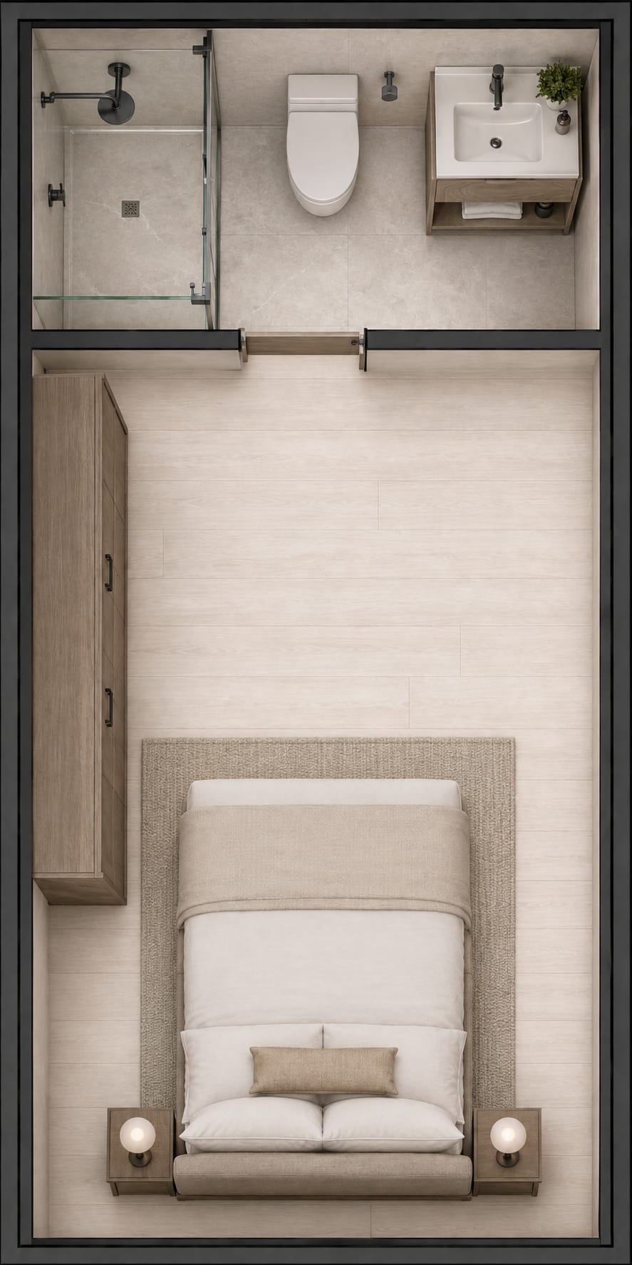 Planta de Habitación cama doble con baño