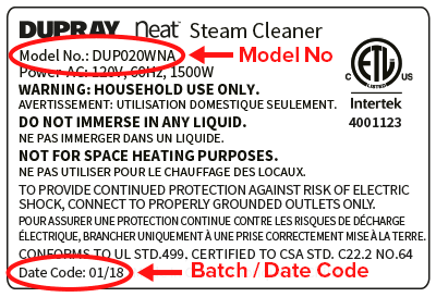 Find your rating label located under your product.