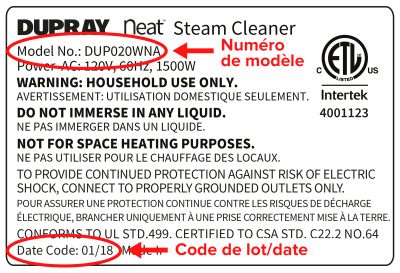 Trouvez l'étiquette signalétique située sous votre produit.
