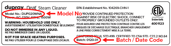 Find your rating label located under your product.