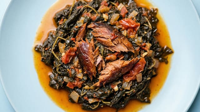 Amaranth Greens with Smoked Fish