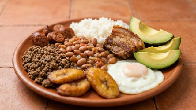Bandeja Paisa (Beans, Rice, and Pork Platter)