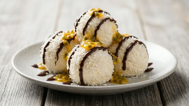 Coconut-Crusted Ice Cream with Passion Fruit