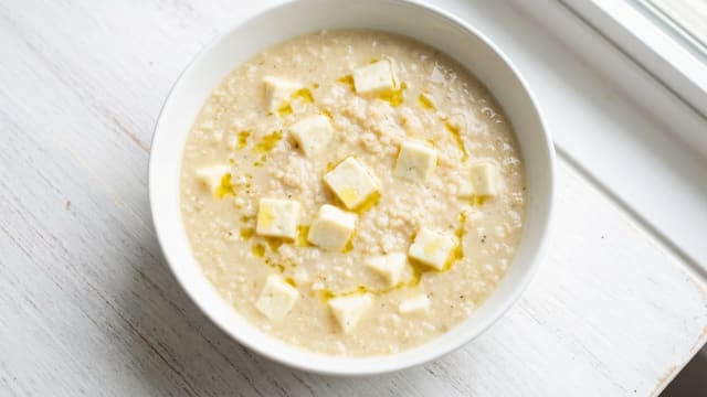 Trahanas (Soured Wheat Soup with Halloumi)