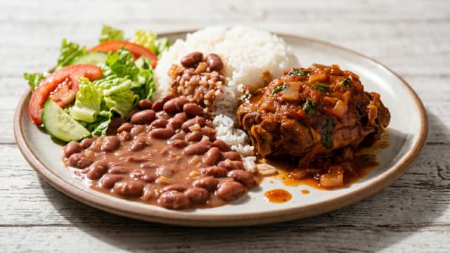 La Bandera Dominicana (Rice, Beans, and Braised Chicken)