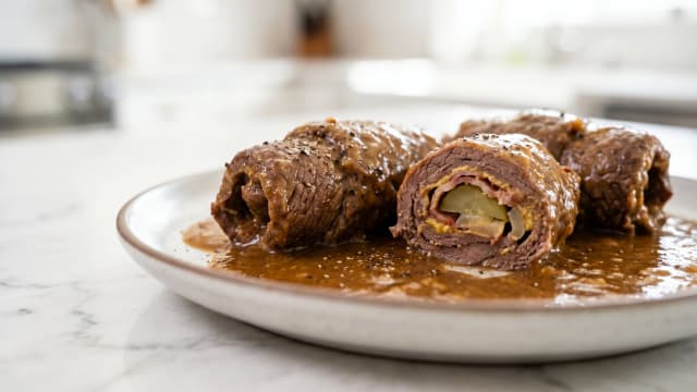 Rinderrouladen (Braised Beef Rolls with Mustard and Pickles)