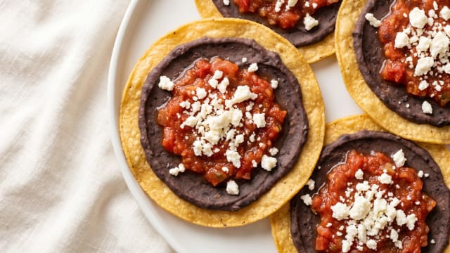 Tostadas de Frijol (Guatemalan Black Bean Tostadas)