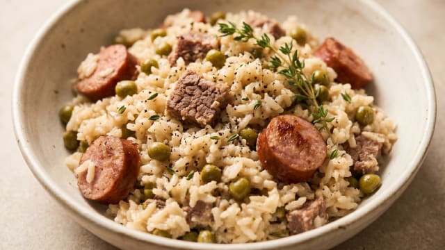 Cook-Up Rice (Coconut Rice with Peas and Smoked Meat)