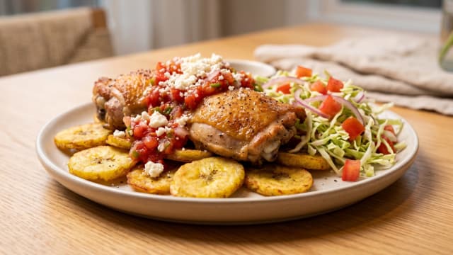 Pollo Chuco (Chicken with Fried Plantain and Slaw)