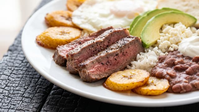 Plato Típico Hondureño (Steak, Beans, Rice, and Plantain)