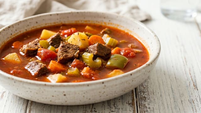 Gulyásleves (Hungarian Beef Goulash Soup)