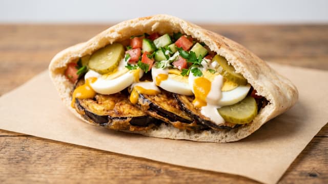 Sabich (Fried Eggplant and Egg Pita)