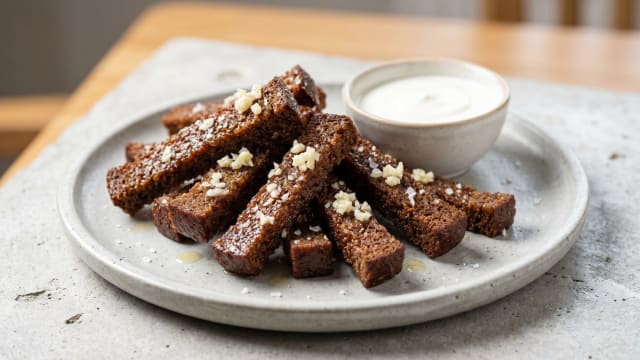 Kepta Duona (Fried Rye Bread with Garlic)