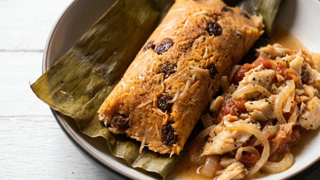 Ducana with Saltfish (Sweet Potato Dumplings with Salted Cod)