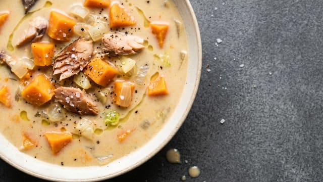 Smoked Fish and Sweet Potato Coconut Soup
