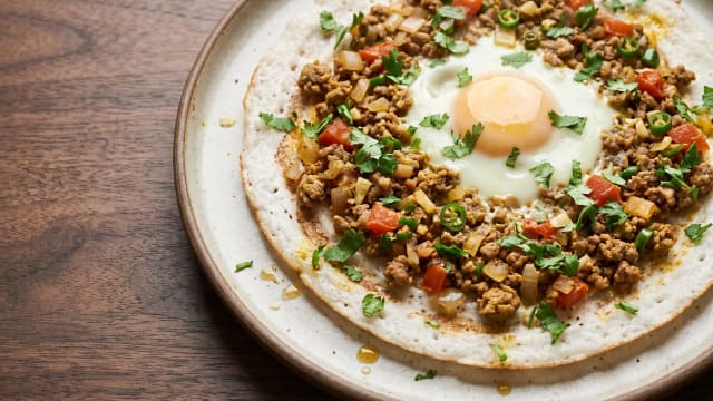 Chatamari (Rice Crepe with Pork and Egg)