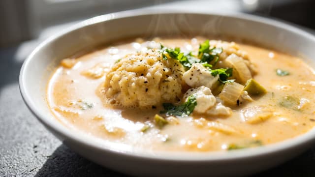 Sopa de Queso (Cheese Soup with Corn Dumplings)