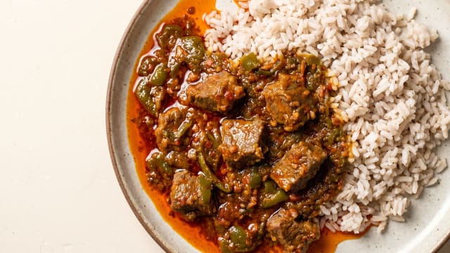 Ofada Rice with Ayamase (Green Pepper Stew)