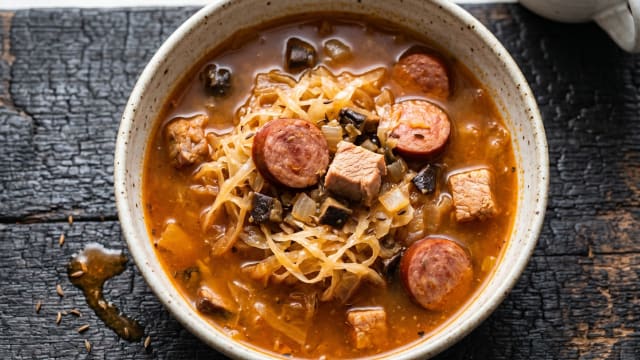 Kapustnica (Sauerkraut and Smoked Sausage Soup)